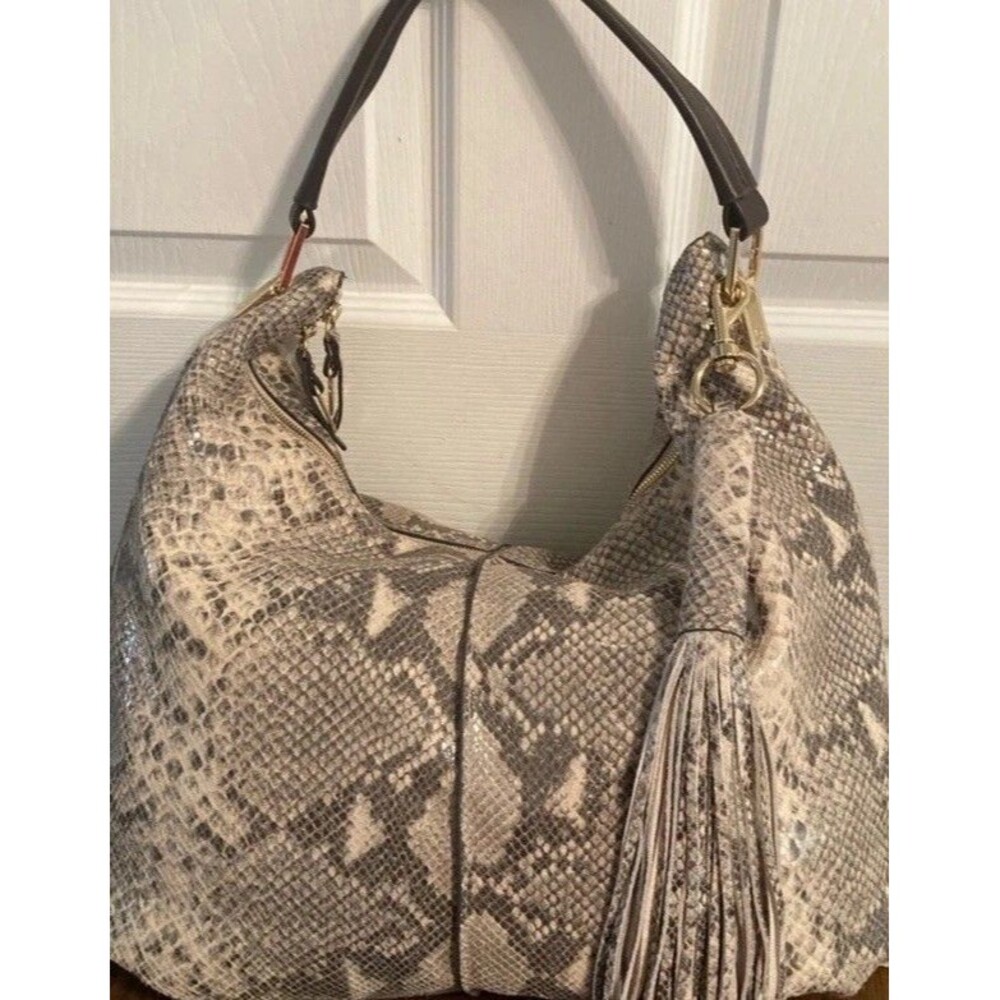 GILI LG Leather Snakeskin Slouchy Hobo Style Shoulder Bag. Y2K. Fading on Back